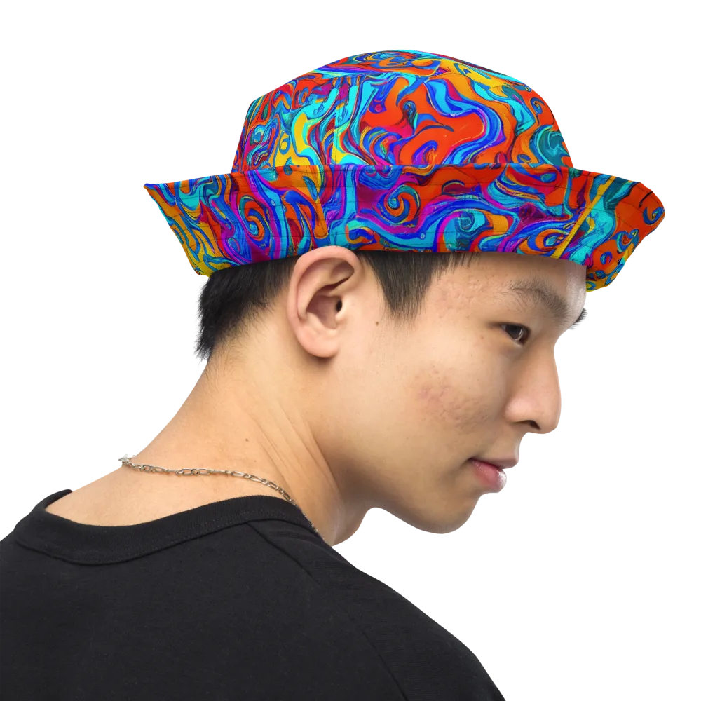Cobalt Coral Maze on Reversible Bucket Hat — Right Outside