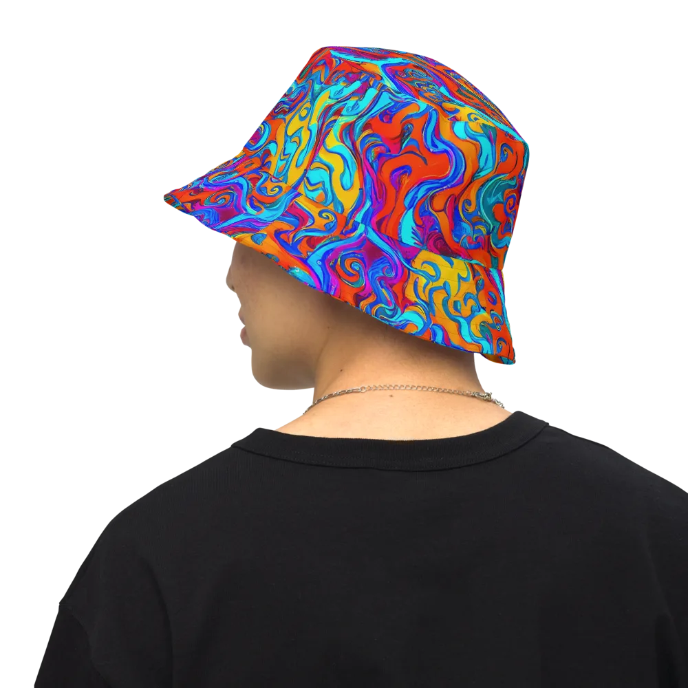 Cobalt Coral Maze on Reversible Bucket Hat — Back Inside