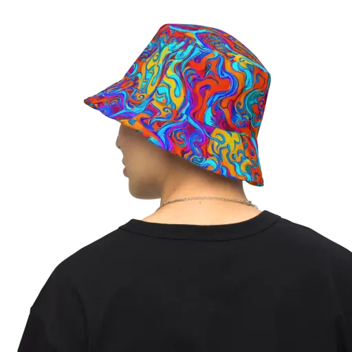 Cobalt Coral Maze on a Reversible Bucket Hat