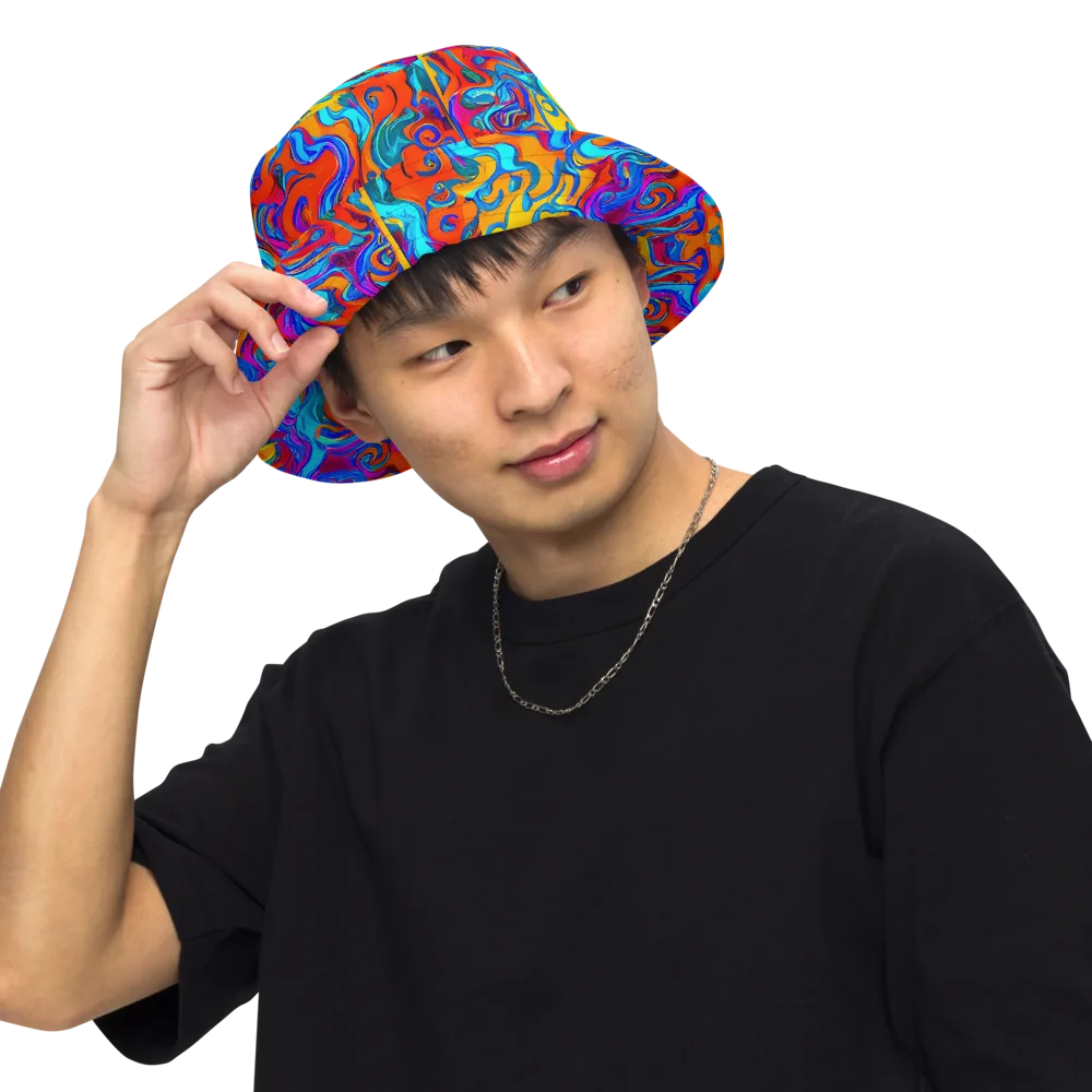 Cobalt Coral Maze on Reversible Bucket Hat — Front Inside