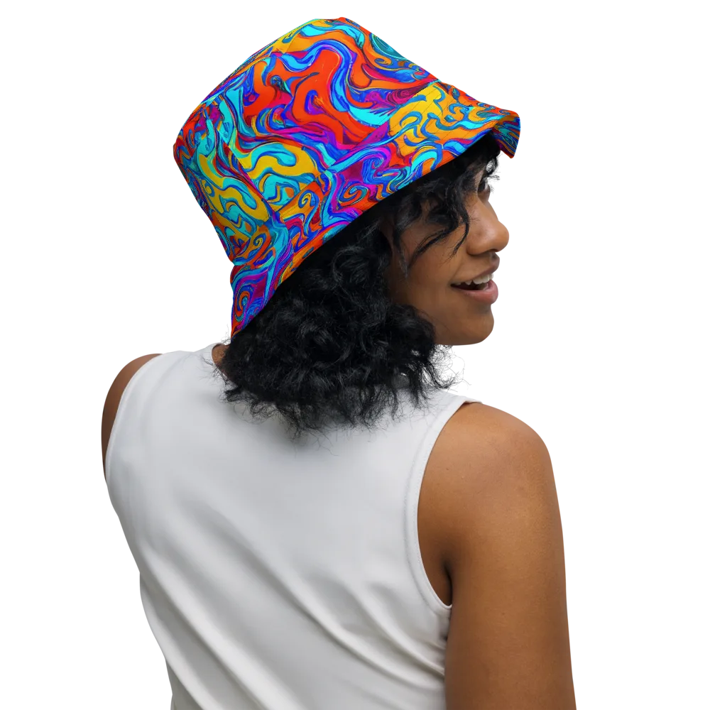 Cobalt Coral Maze on Reversible Bucket Hat — Right Outside