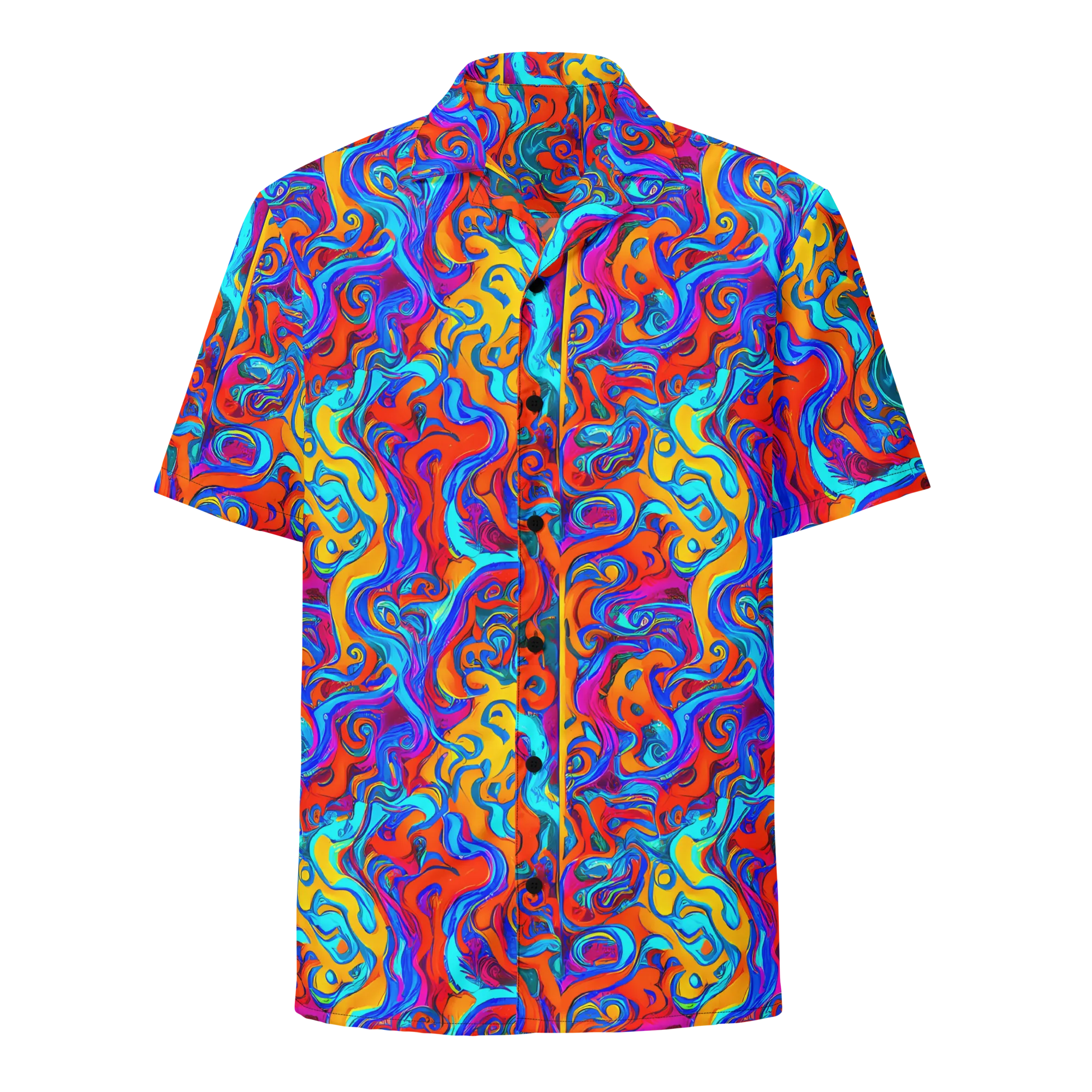 Cobalt Coral Maze on Button Shirt — Front