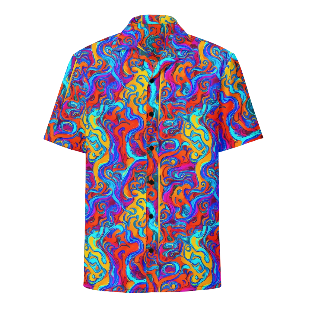 Cobalt Coral Maze on Button Shirt — Front