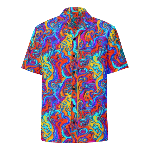 Cobalt Coral Maze on a Button Shirt