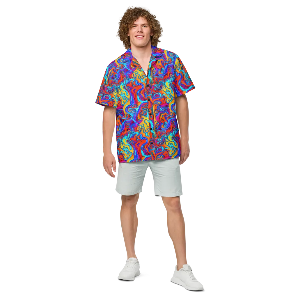Cobalt Coral Maze on Button Shirt — Front