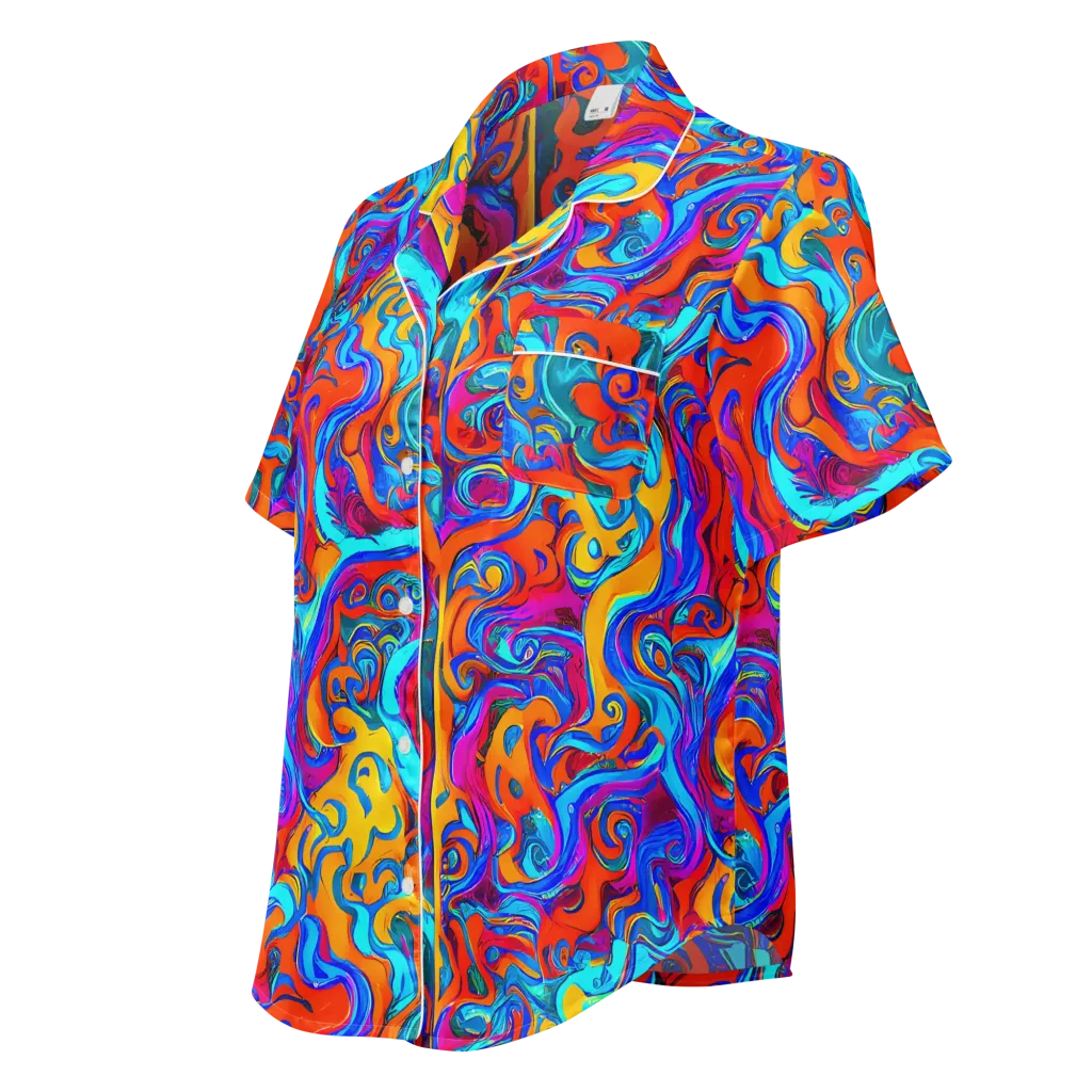 Cobalt Coral Maze on Women's Short Sleeve Pajama Top — Left Front