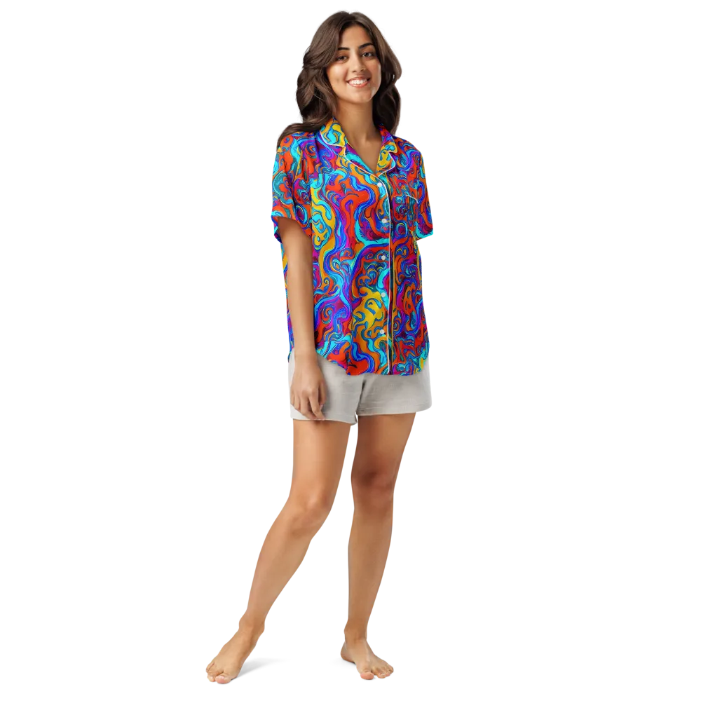 Cobalt Coral Maze on Women's Short Sleeve Pajama Top — Front