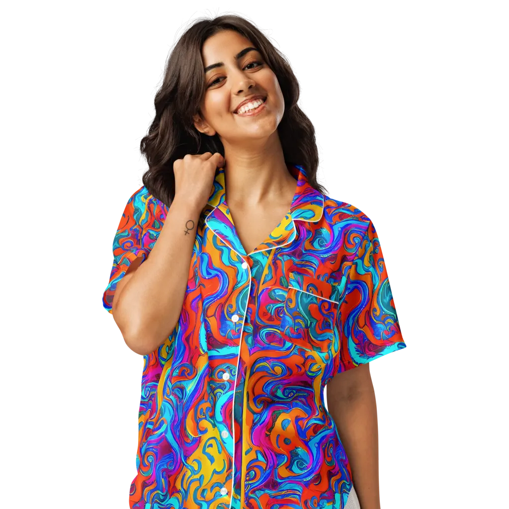 Cobalt Coral Maze on Women's Short Sleeve Pajama Top — Front