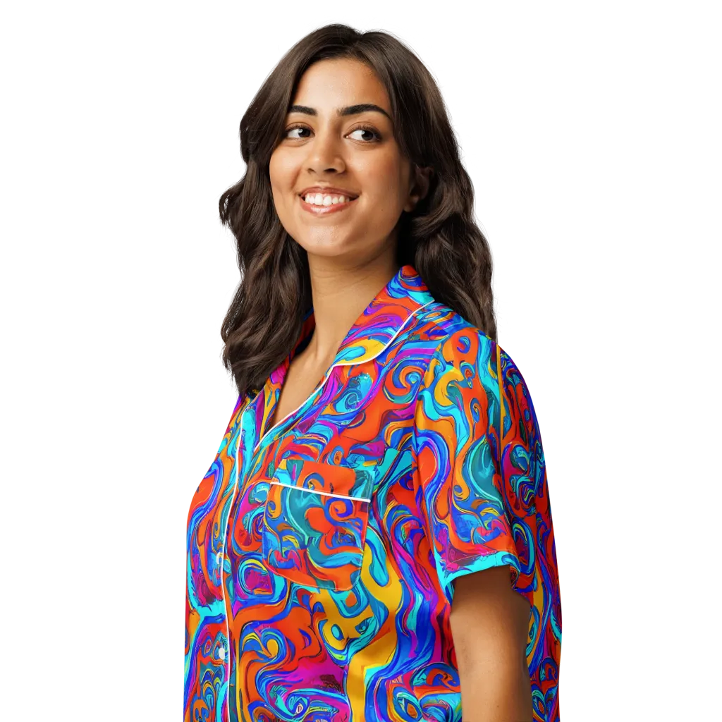 Cobalt Coral Maze on Women's Short Sleeve Pajama Top — Left Front