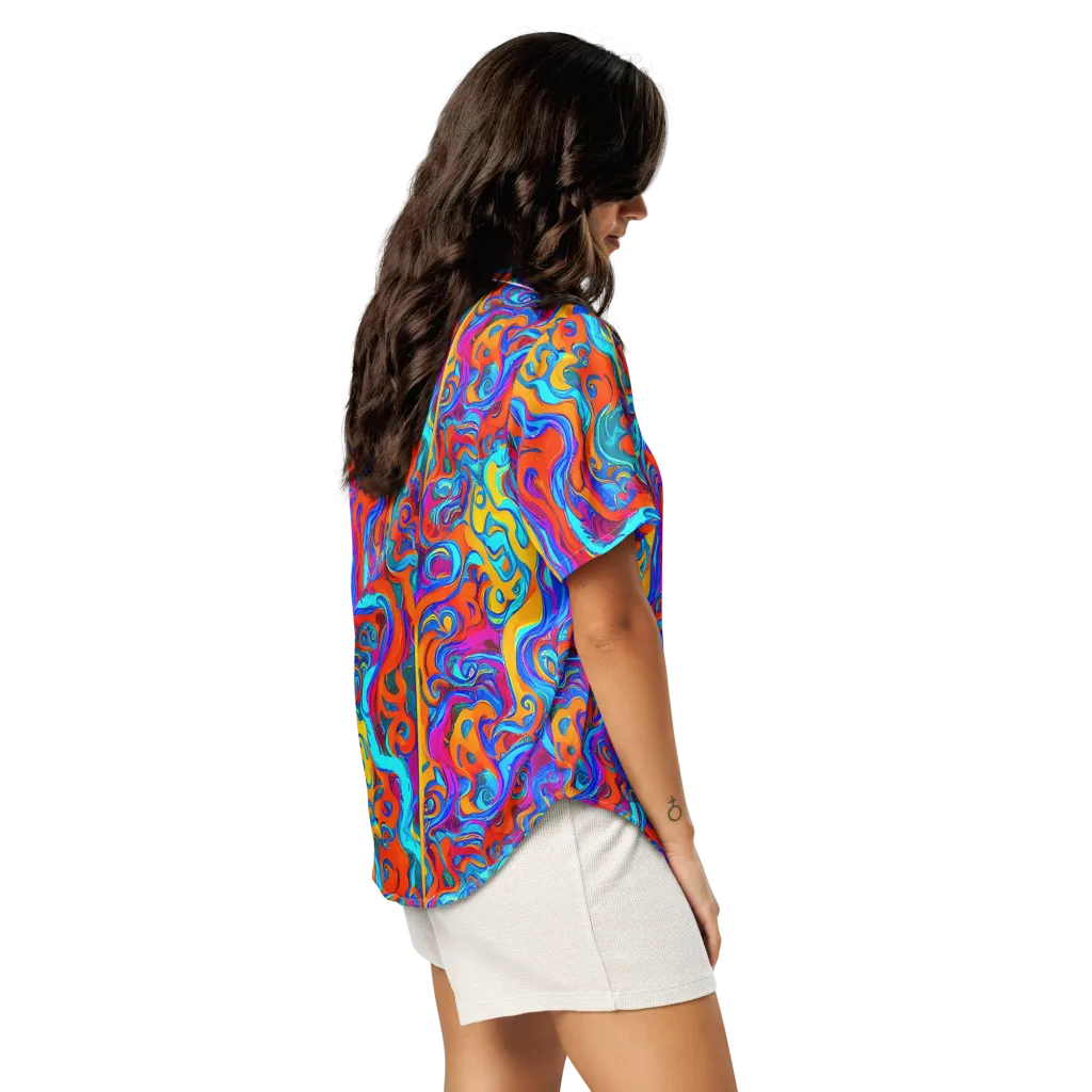 Cobalt Coral Maze on Women's Short Sleeve Pajama Top — Right Back