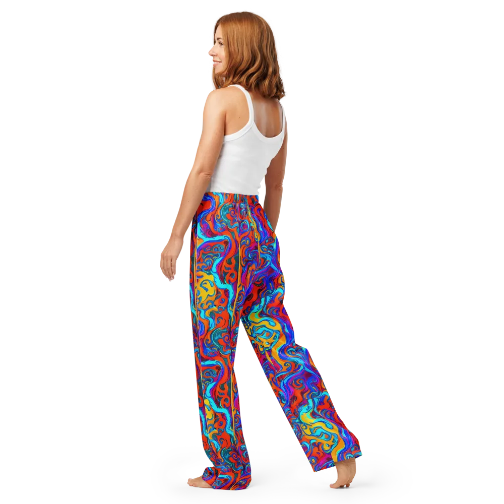 Cobalt Coral Maze on Women's Pajama Pants — Back