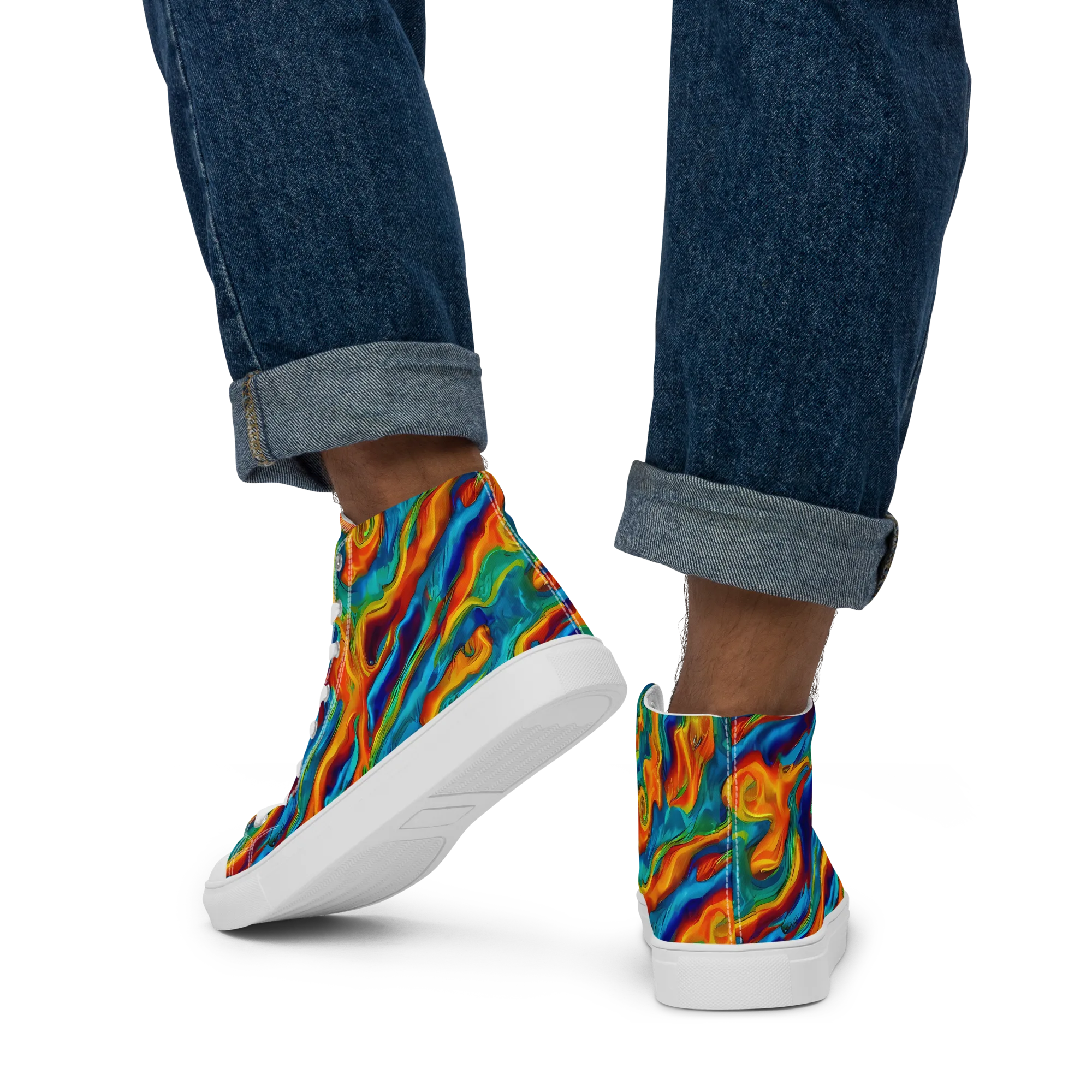 Carnival Current on Men's High Top Canvas Shoes — Back