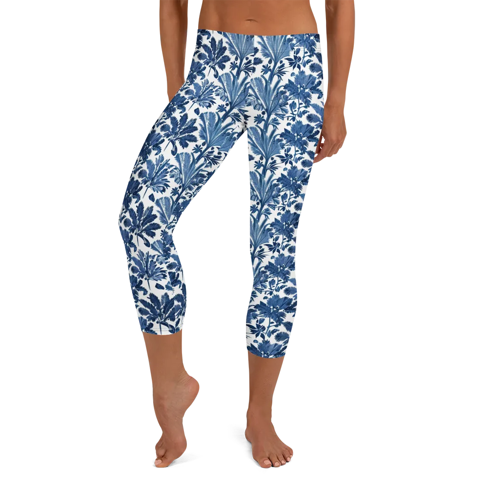 Cobalt Garden on Capri Leggings — Front