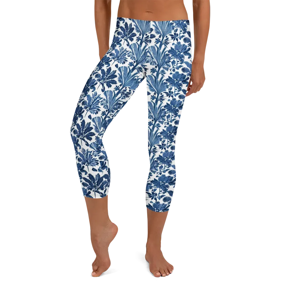 Cobalt Garden on Capri Leggings — Front