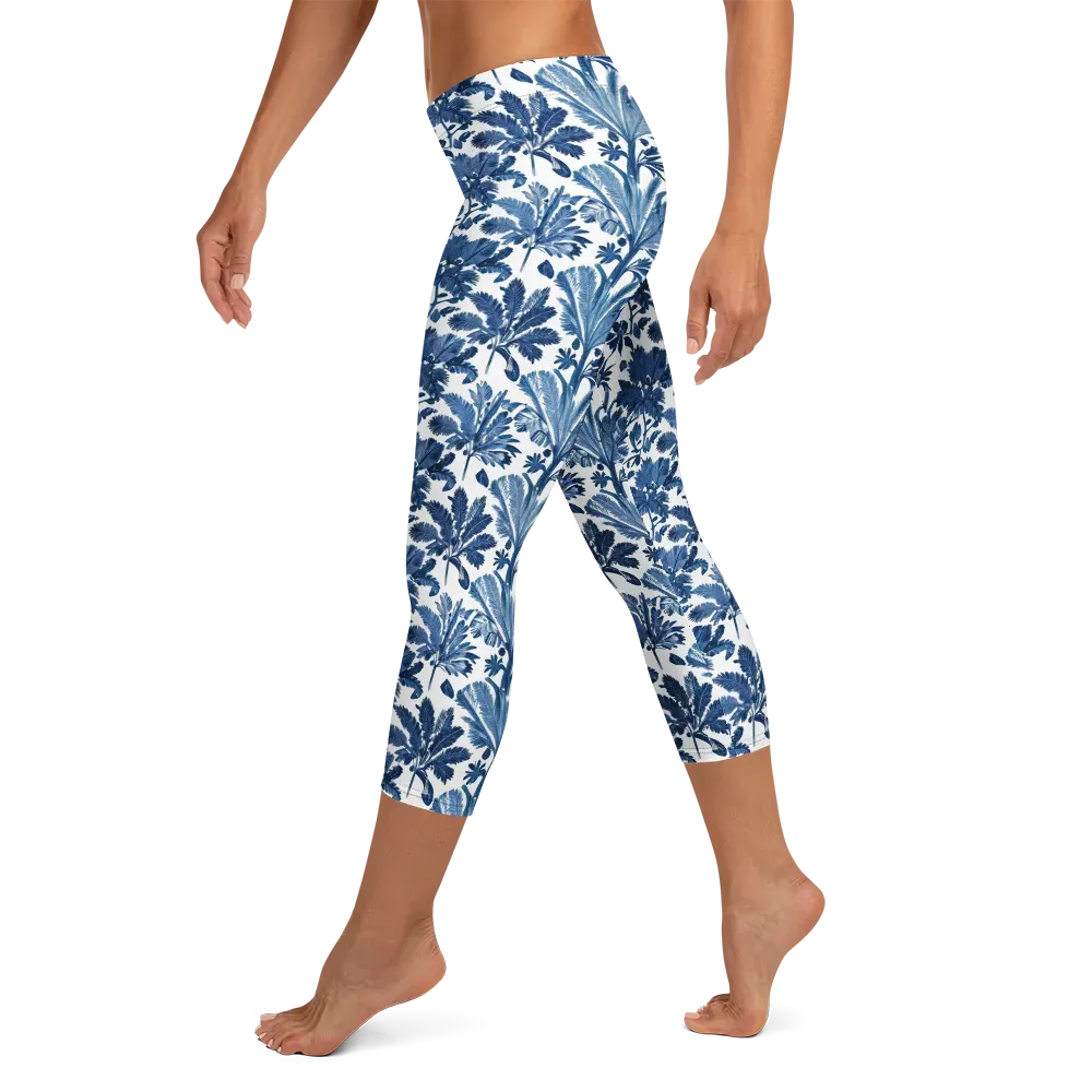 Cobalt Garden on Capri Leggings — Left