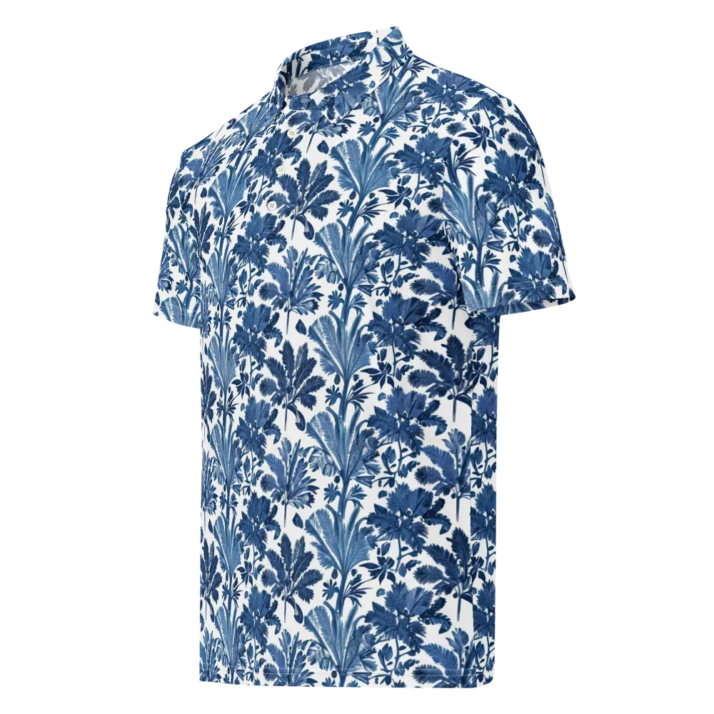 Cobalt Garden on Men's Slim Fit Polo Shirt — Left Front