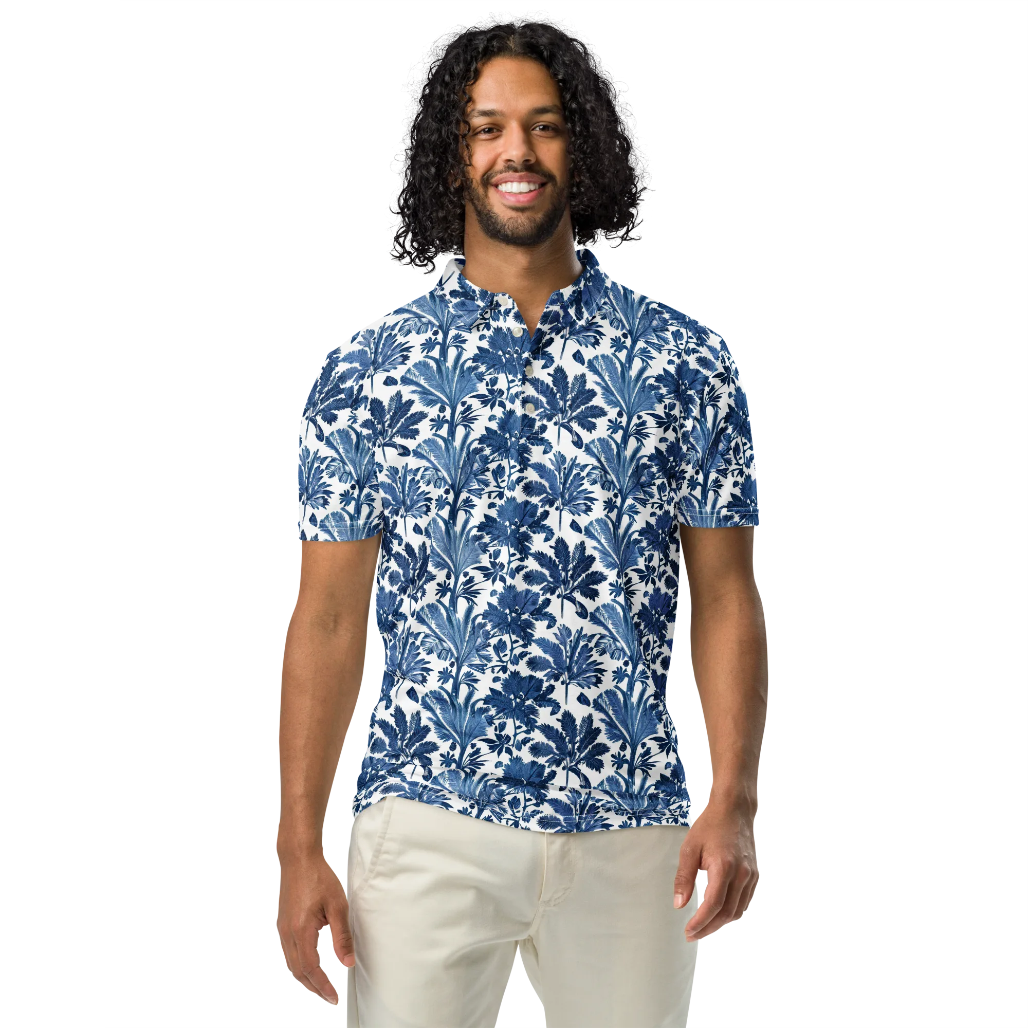 Cobalt Garden on Men's Slim Fit Polo Shirt — Front