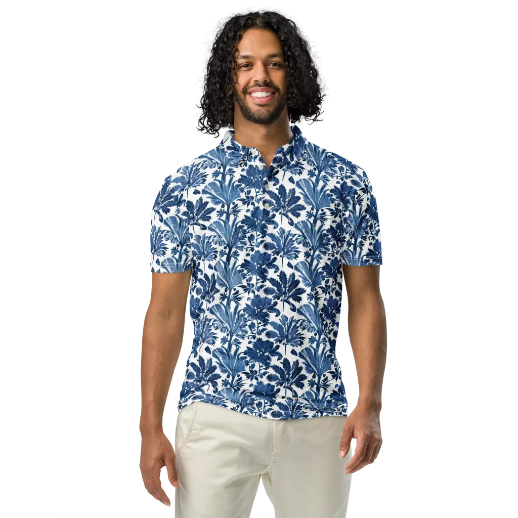 Cobalt Garden on Men's Slim Fit Polo Shirt — Front