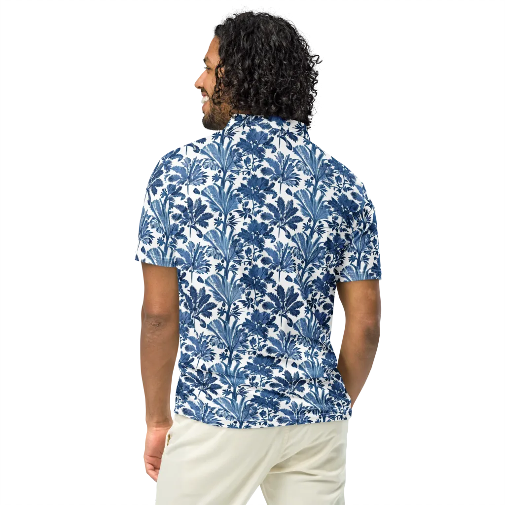Cobalt Garden on Men's Slim Fit Polo Shirt — Back