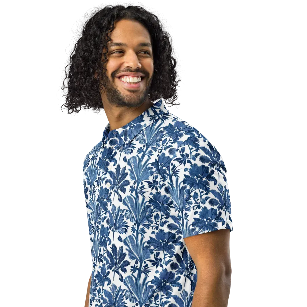 Cobalt Garden on Men's Slim Fit Polo Shirt — Left Front