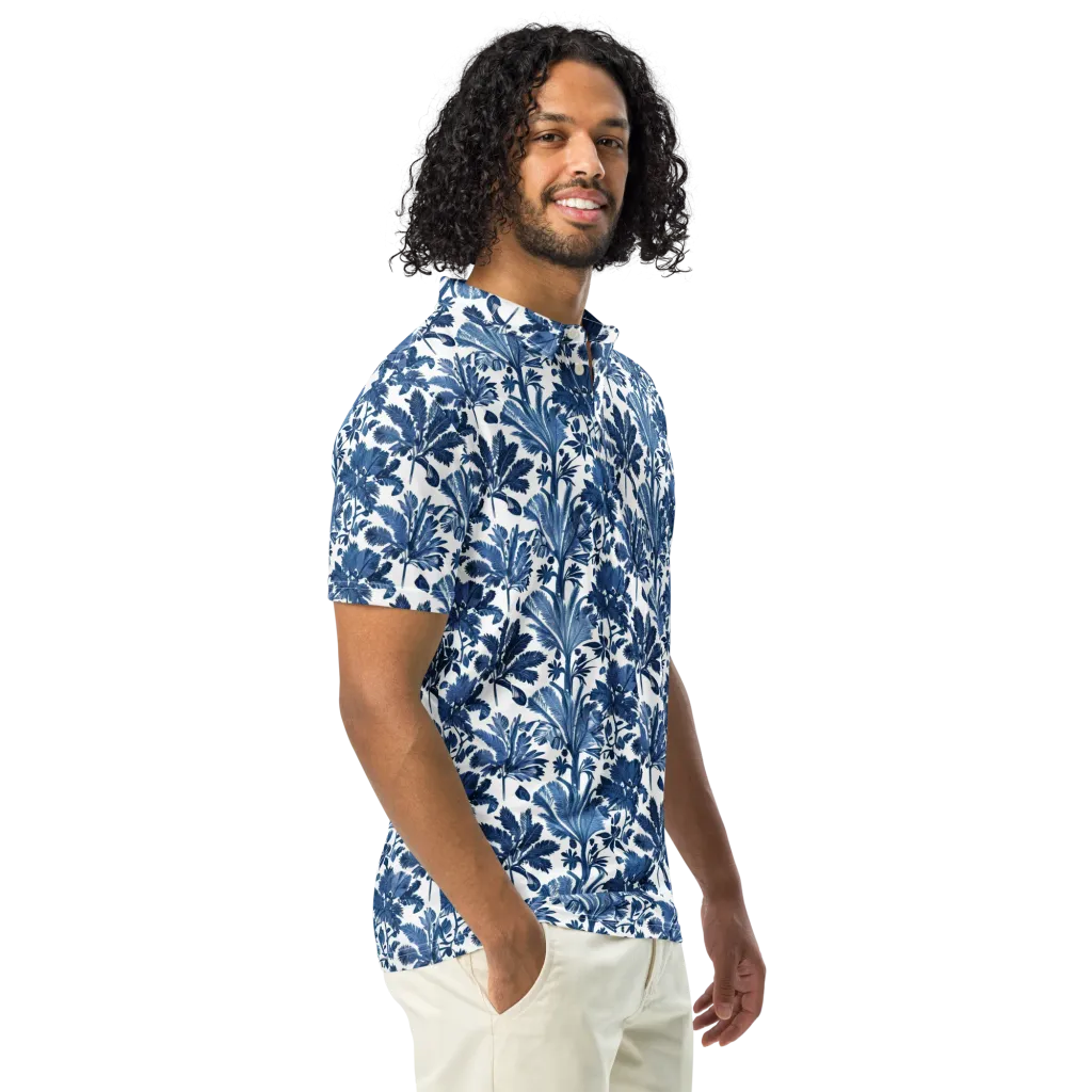 Cobalt Garden on Men's Slim Fit Polo Shirt — Right Front