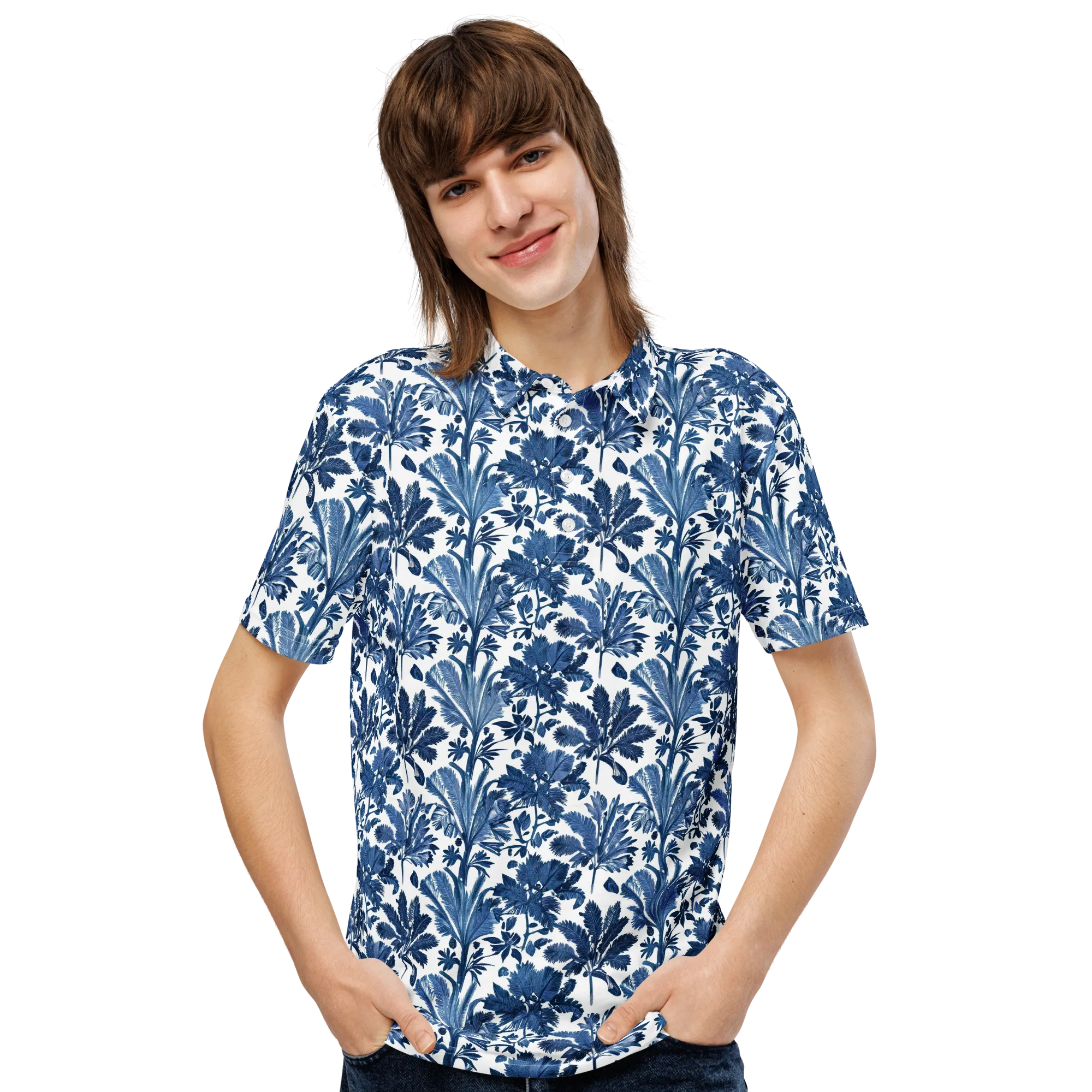 Cobalt Garden on Men's Slim Fit Polo Shirt — Front