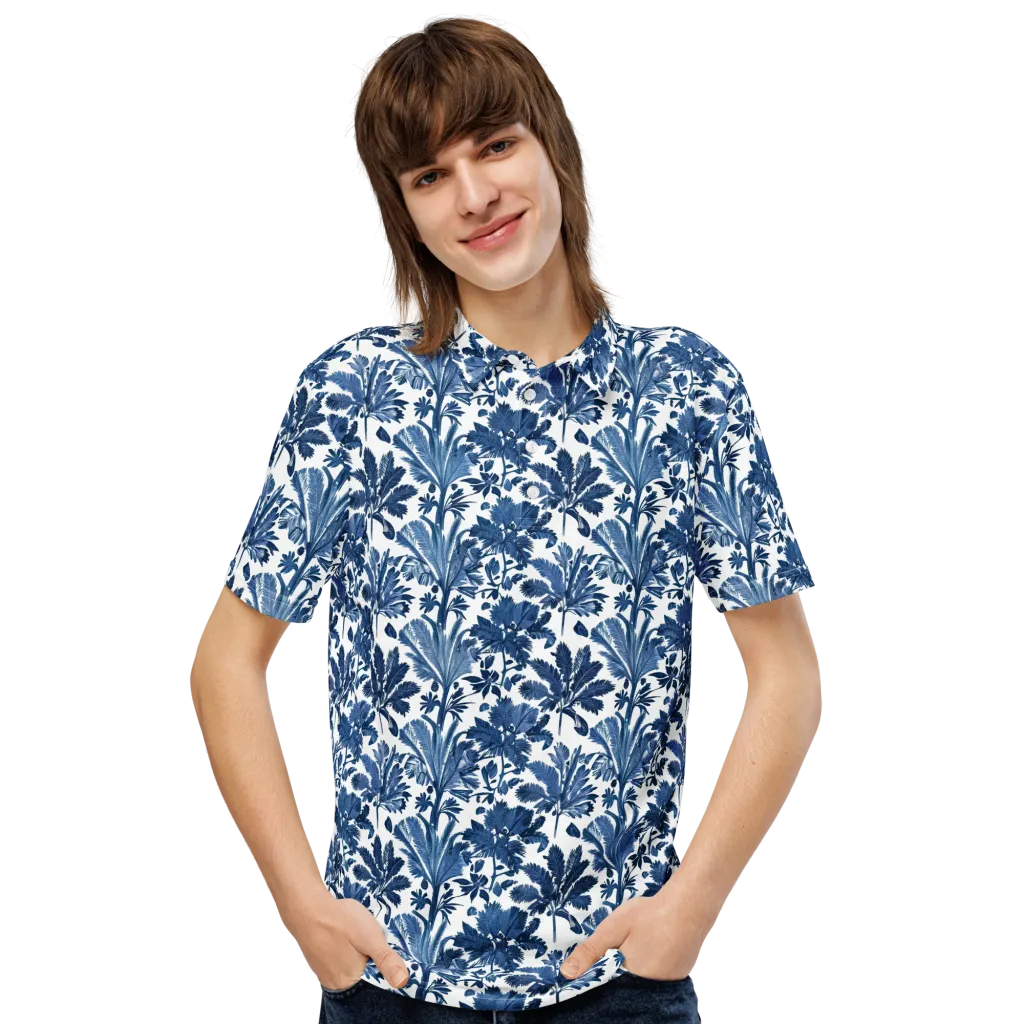 Cobalt Garden on Men's Slim Fit Polo Shirt — Front