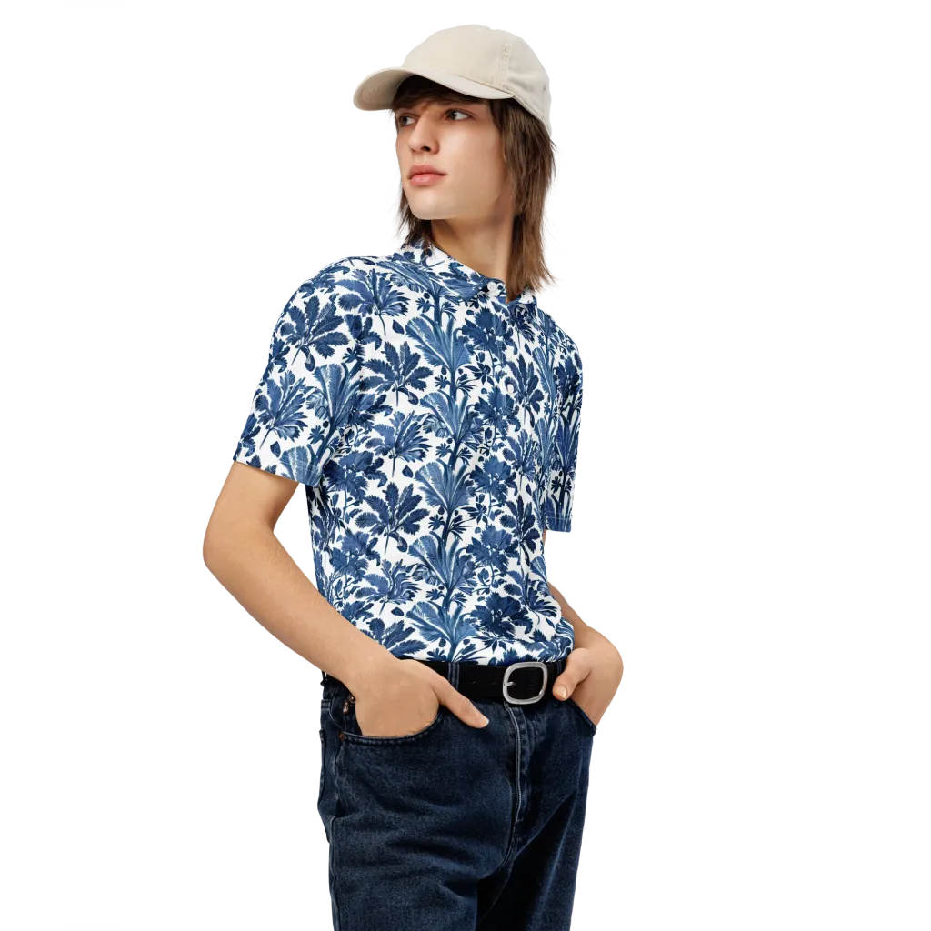 Cobalt Garden on Men's Slim Fit Polo Shirt — Right Front