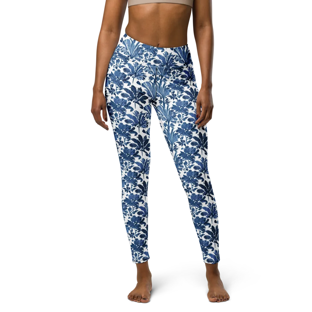 Cobalt Garden on Yoga Leggings — Front