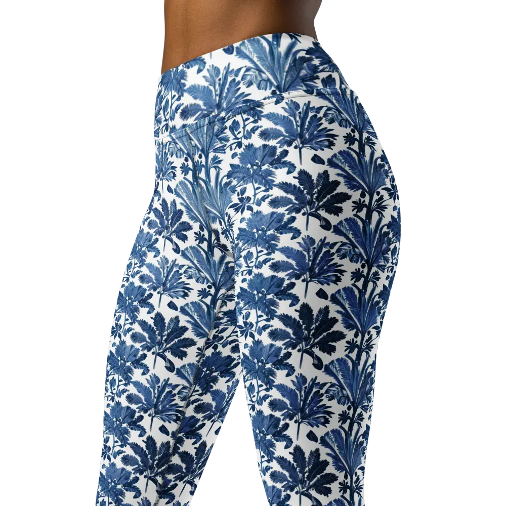 Cobalt Garden on Yoga Leggings — Left Front