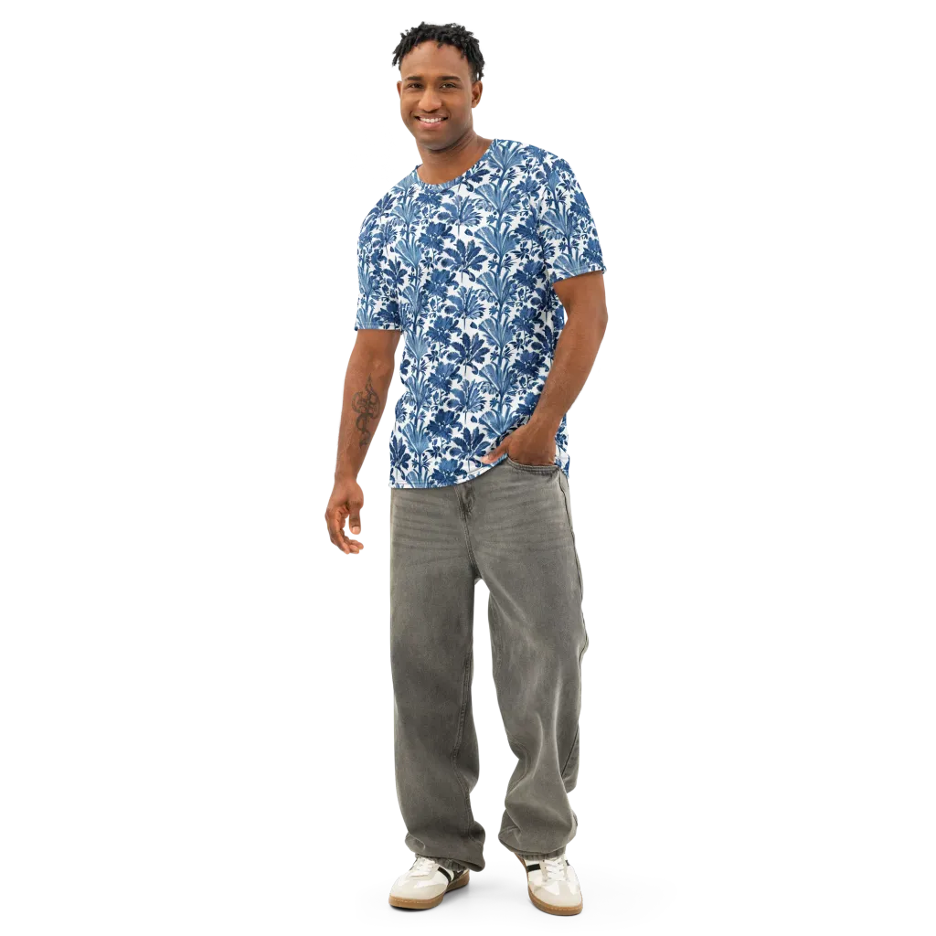 Cobalt Garden on Men's Cotton Crew Neck T-Shirt — Front