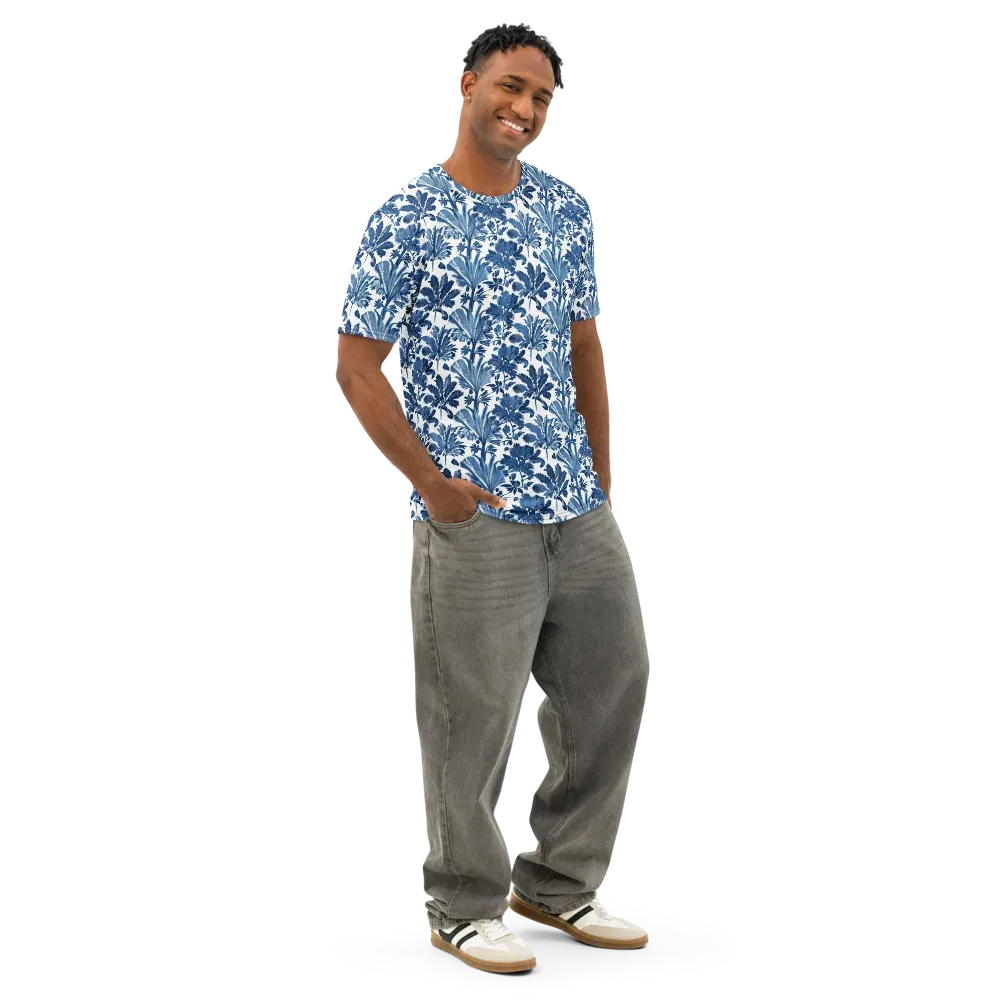 Cobalt Garden on Men's Cotton Crew Neck T-Shirt — Right Front