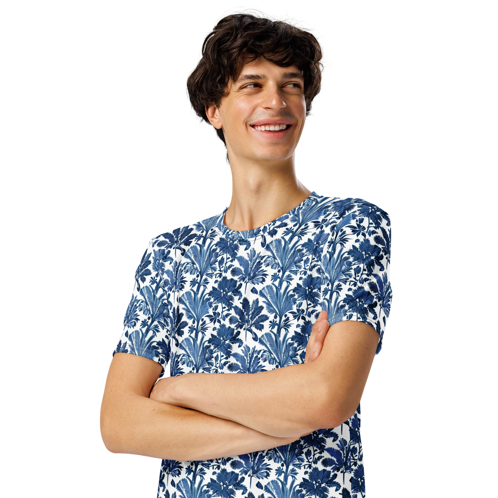 Cobalt Garden on Men's Crew Neck T-Shirt — Left Front