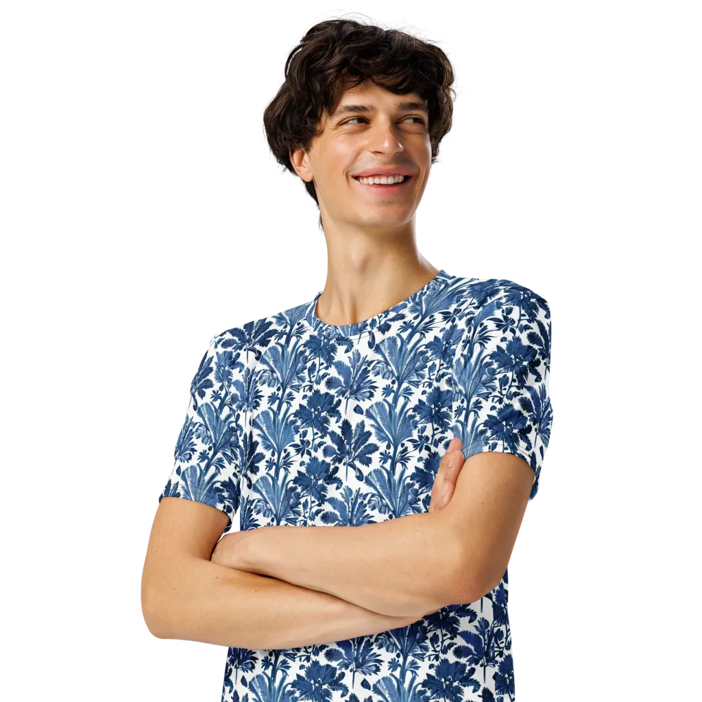 Cobalt Garden on Men's Crew Neck T-Shirt — Left Front