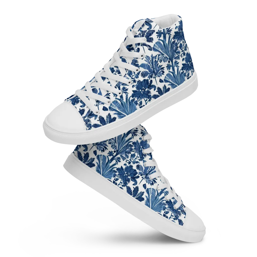 Cobalt Garden on Men's High Top Canvas Shoes — Front