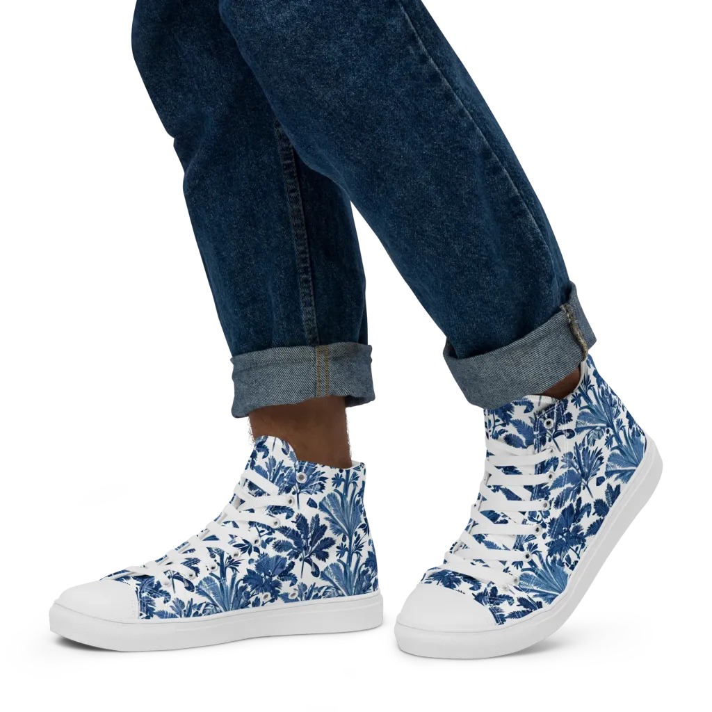 Cobalt Garden on Men's High Top Canvas Shoes — Left