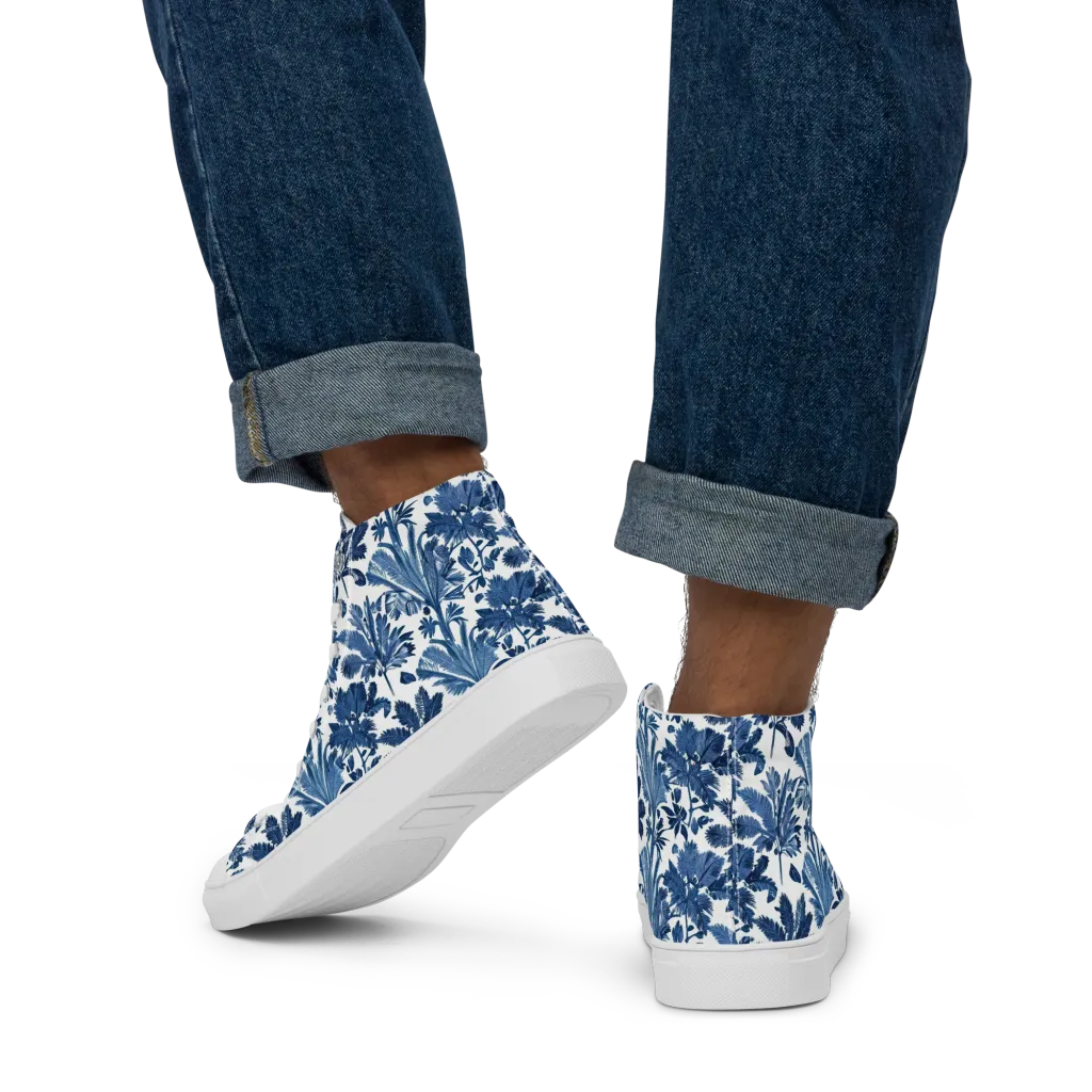 Cobalt Garden on Men's High Top Canvas Shoes — Back