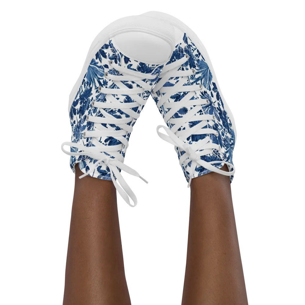 Cobalt Garden on Women's High Top Canvas Shoes — Front