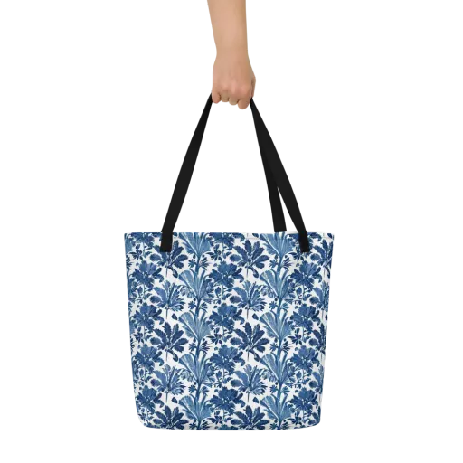 Cobalt Garden on a Large Tote Bag W/ Pocket