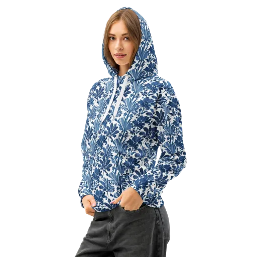 Cobalt Garden on a Cotton Hoodie