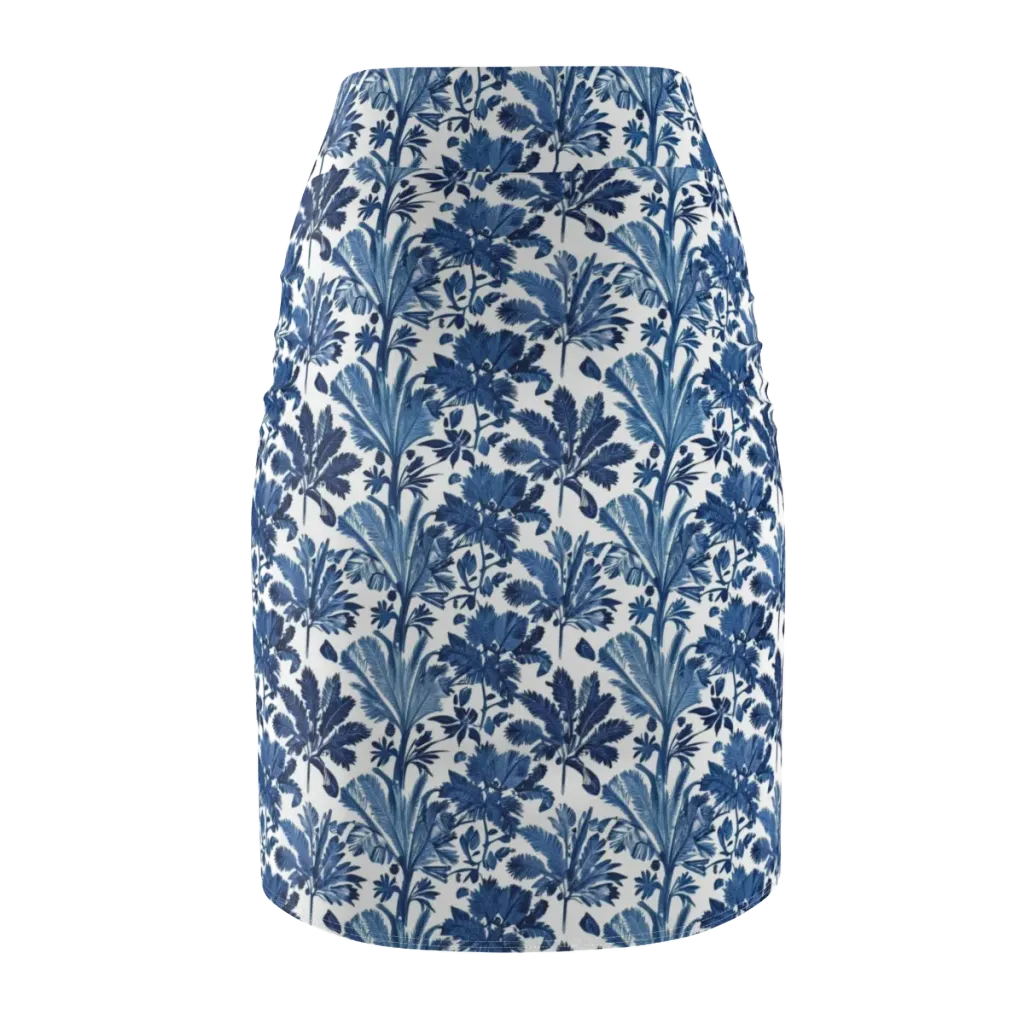 Cobalt Garden on Pencil Skirt — Back