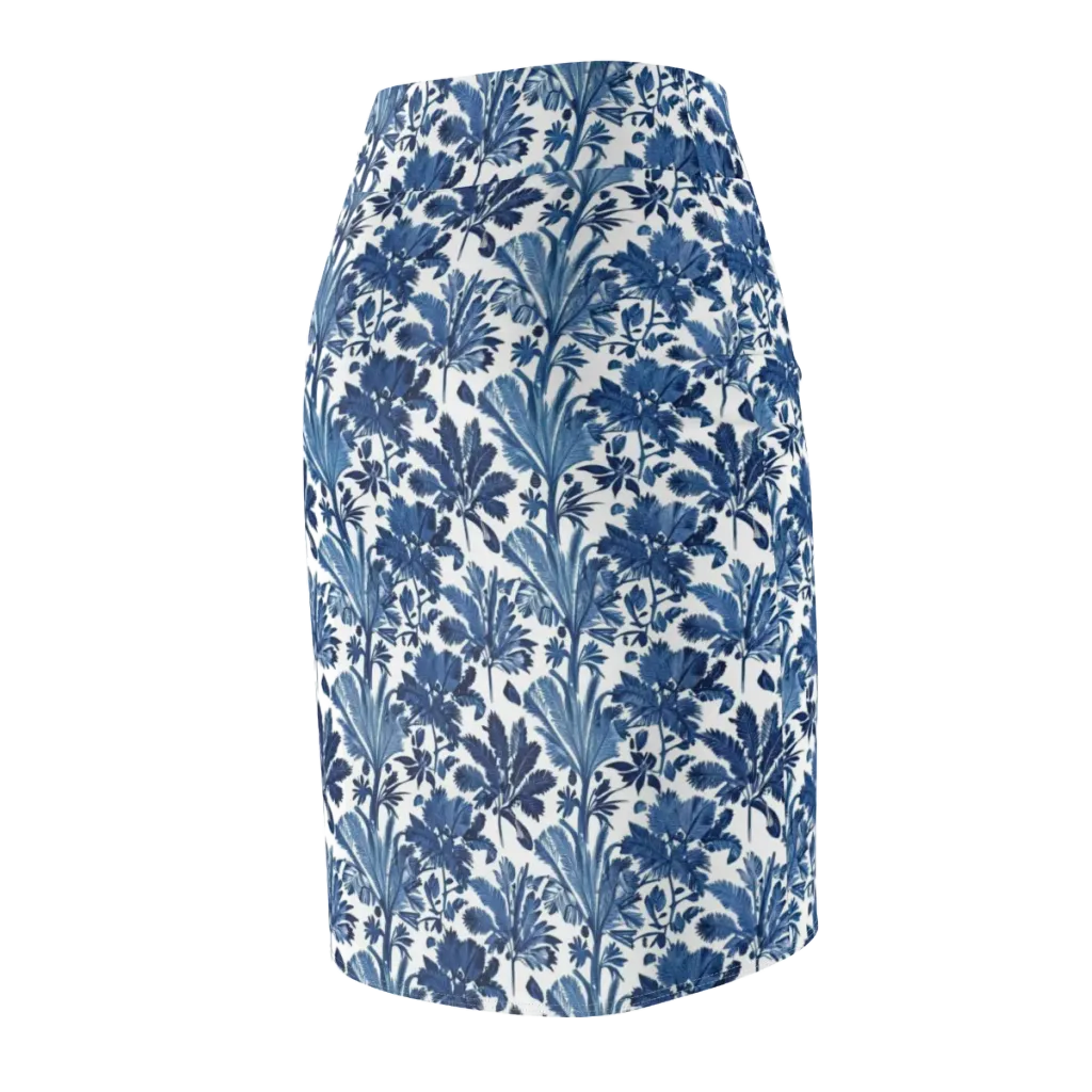 Cobalt Garden on Pencil Skirt — Back Side