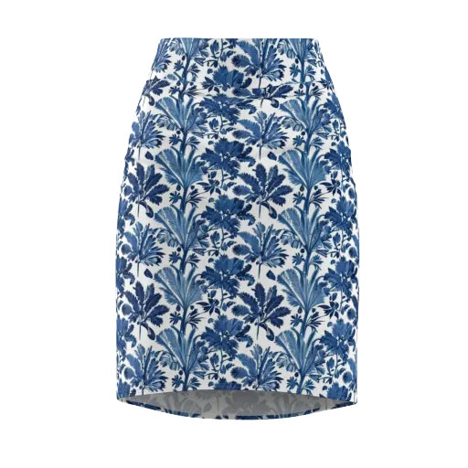 Cobalt Garden on a Pencil Skirt