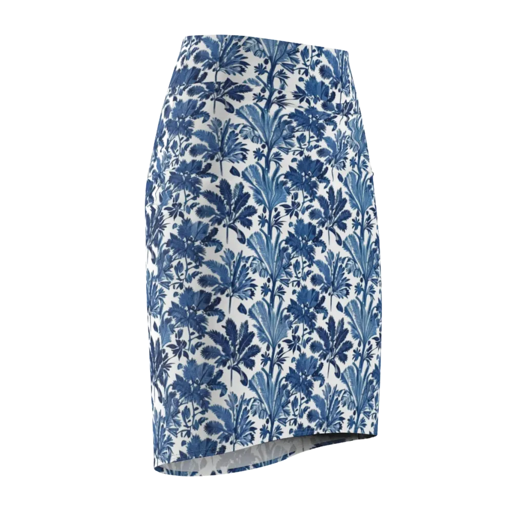 Cobalt Garden on Pencil Skirt — Front Side