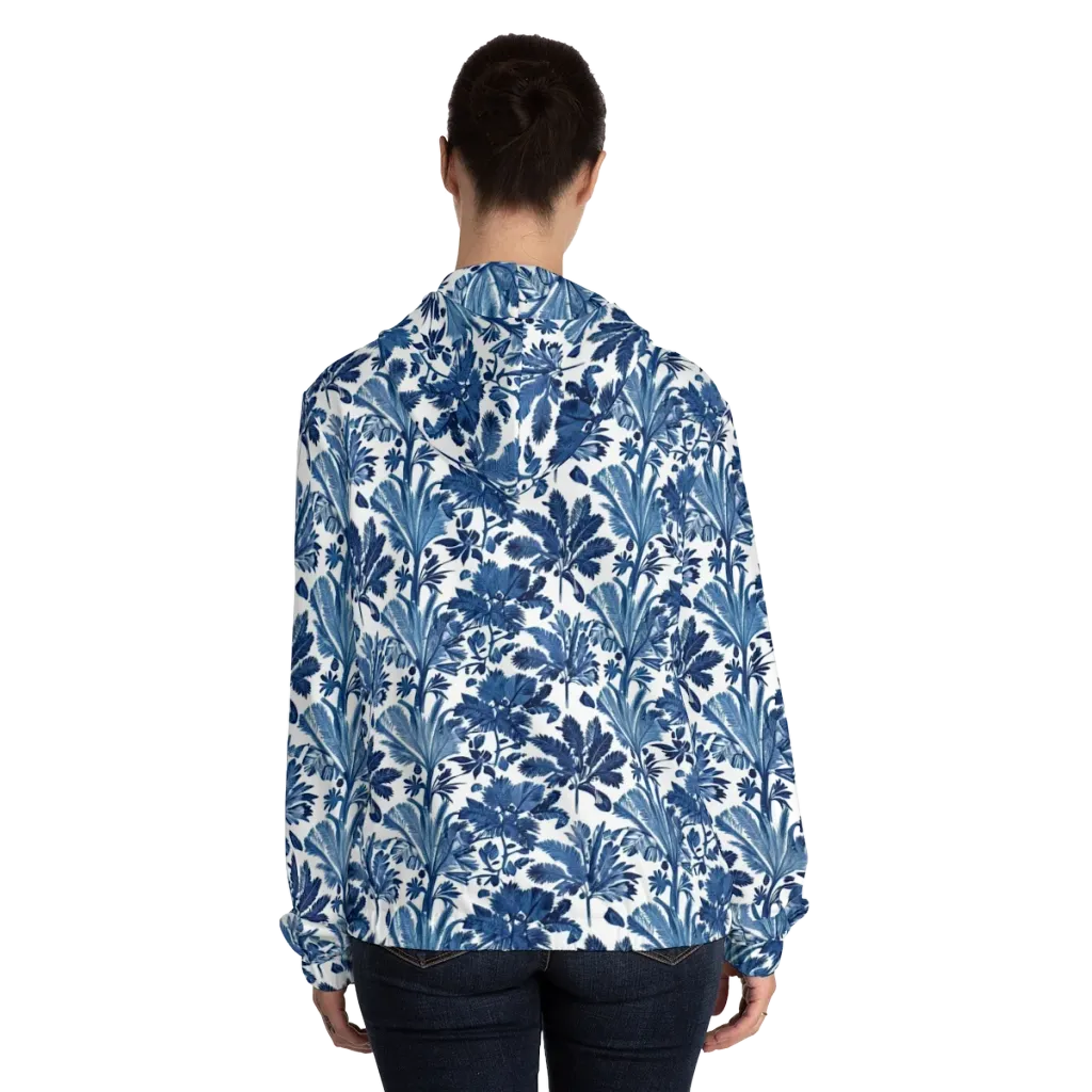 Cobalt Garden on Women's Full-Zip Hoodie — Back On Person