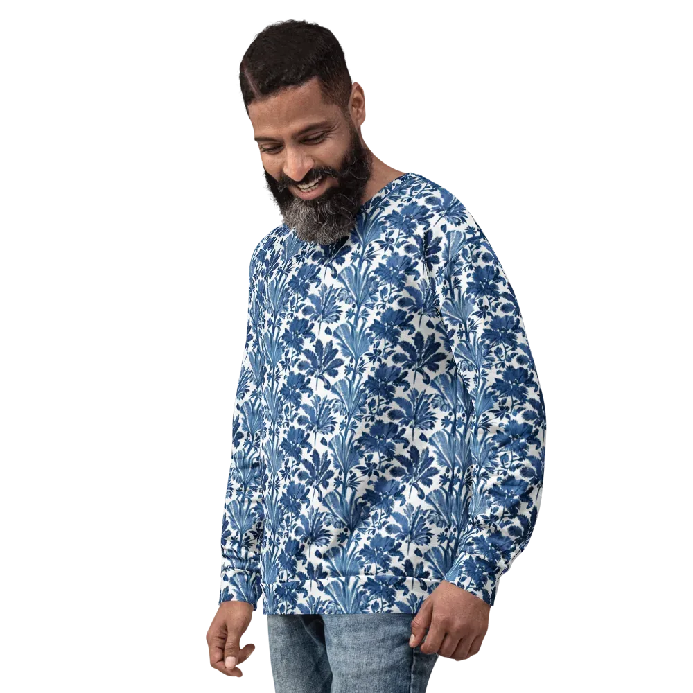 Cobalt Garden on Sweatshirt — Left Front