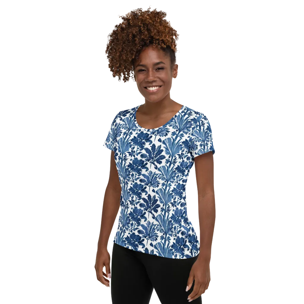 Cobalt Garden on Women's Athletic T-Shirt — Left