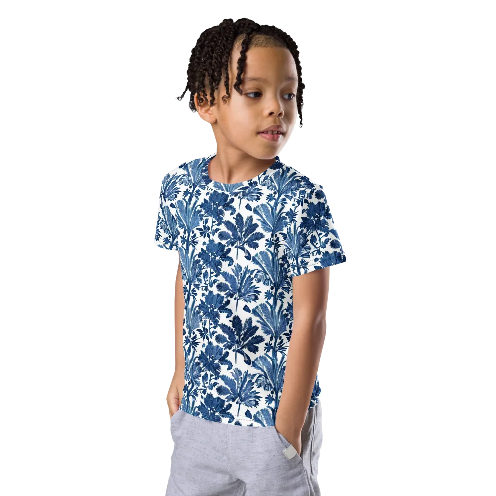 Cobalt Garden on Kids Crew Neck T-Shirt — Left Front