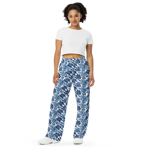 Cobalt Garden on a Wide-Leg Pants