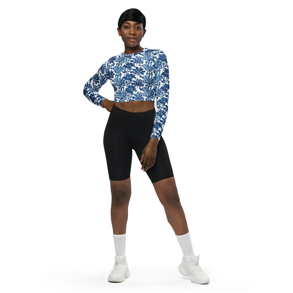 Cobalt Garden on Long Sleeve Crop Top — Front